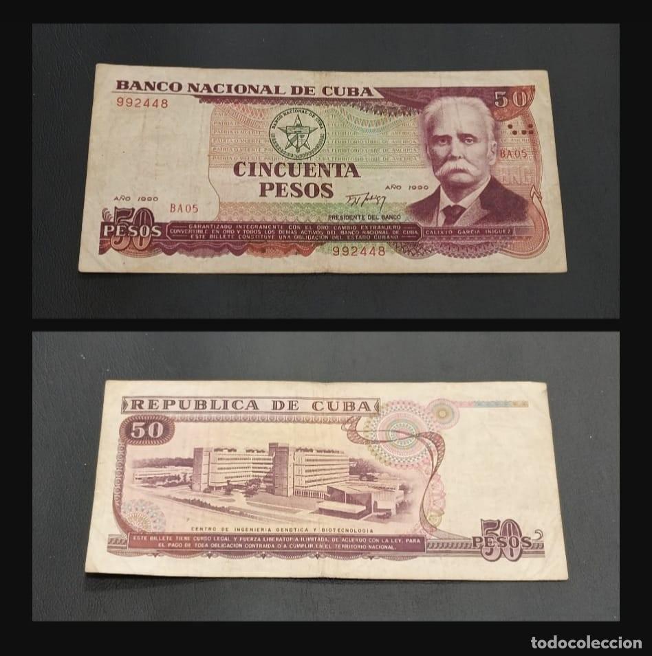 Billetes extranjeros: Cuba 50 pesos a&ntilde;o 1990