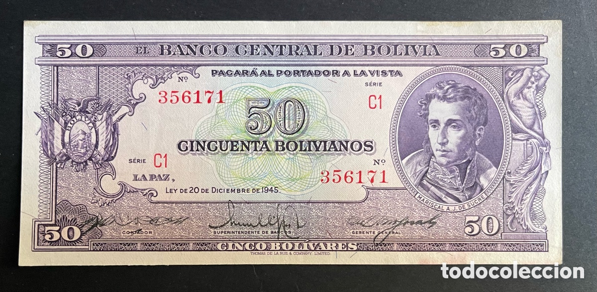 Billetes extranjeros: CMC BOLIVIA 50 BOLIVIANOS 1945 PICK 141-A EBC