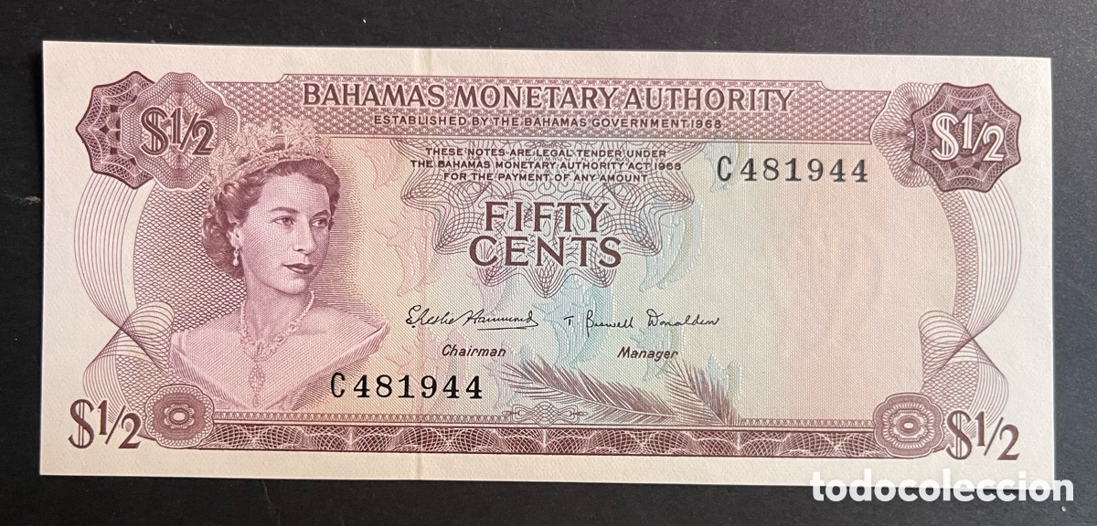 Billetes extranjeros: CMC BAHAMAS 1/2 DOLAR 1968 PICK 26-A SC