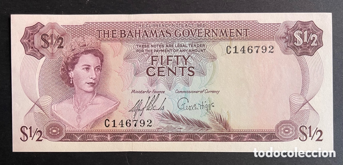 Billetes extranjeros: CMC BAHAMAS 1/2 DOLAR 1965 PICK 17-A SC