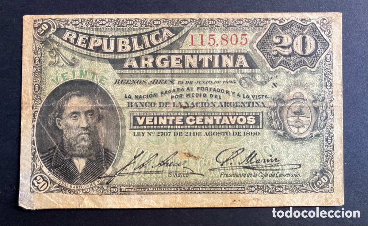 Billetes extranjeros: CMC ARGENTINA 20 CENTAVOS 1893 PICK 229 BC-