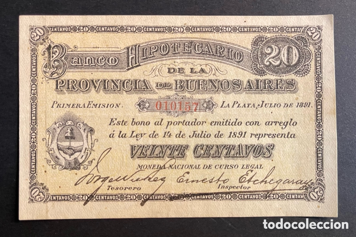 Billetes extranjeros: CMC ARGENTINA 20 CENTAVOS 1891 PICK S613 MBC+