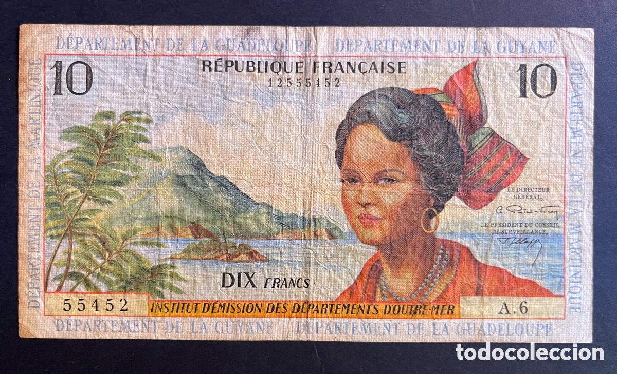 Billetes extranjeros: CMC ANTILLAS FRANCESAS (FRENCH ANTILLES) 10 FRANCOS 1964 PICK 8-B BC-
