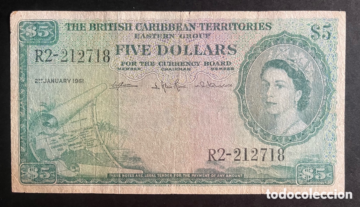 Billetes extranjeros: CMC TERRITORIOS BRITANICOS DEL CARIBE (BRITISH CARIBBEAN TERRITORIES) 5 DOLARES 1961 PICK 9 BC-