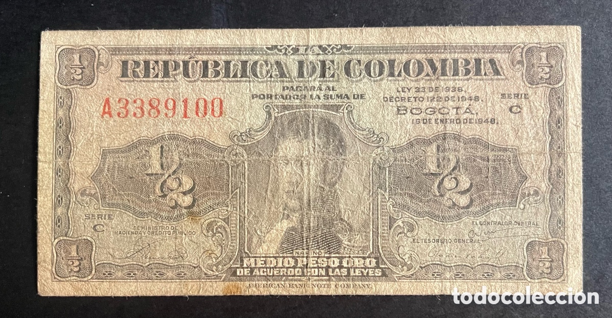 Billetes extranjeros: CMC COLOMBIA 1/2 PESO 1948 PICK 345 BC-