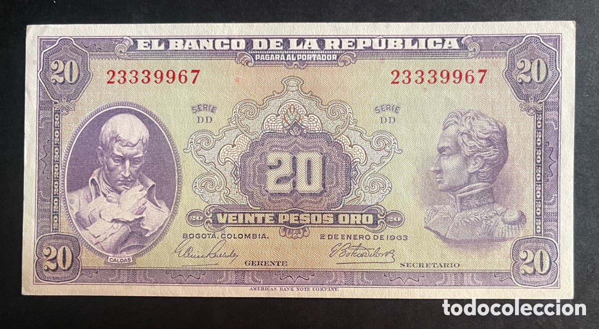 Billetes extranjeros: CMC COLOMBIA 20 PESOS 1963 PICK 392-D SC-