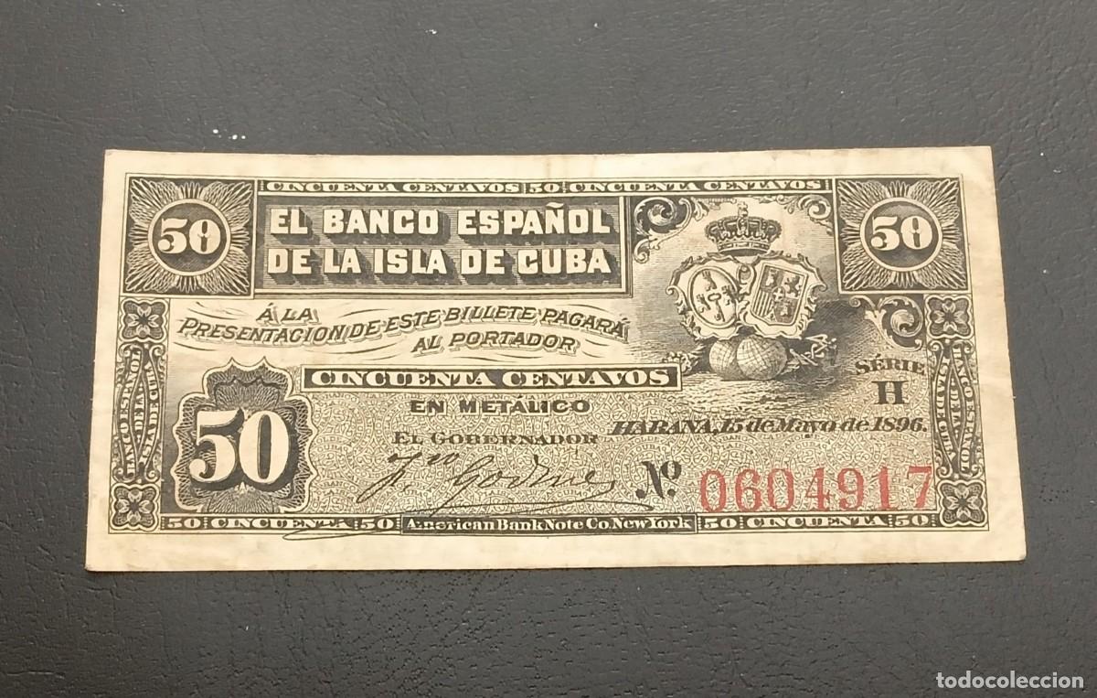 Billetes extranjeros: Cuba Espa&ntilde;ola, 50 Centavos 1896.