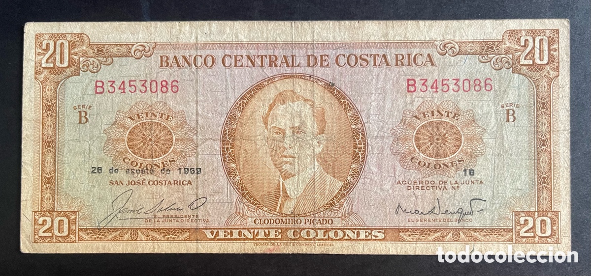 Billetes extranjeros: CMC COSTA RICA 20 COLONES 1969 PICK 231 BC-