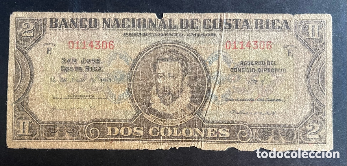 Billetes extranjeros: CMC COSTA RICA 2 COLONES 1941 PICK 201