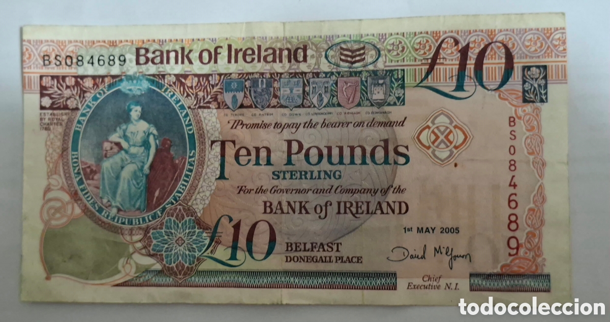 Billetes extranjeros: Billete Irlanda,2.005, 10 Libras,MBC-