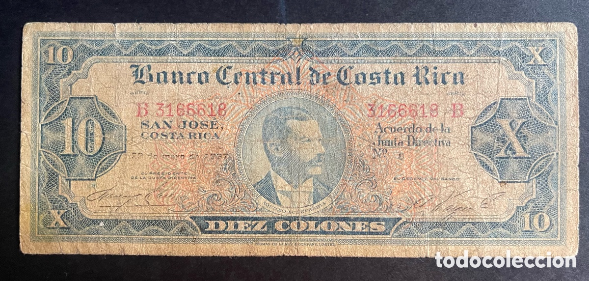 Billetes extranjeros: CMC COSTA RICA 10 COLONES 1967 PICK 229 BC-