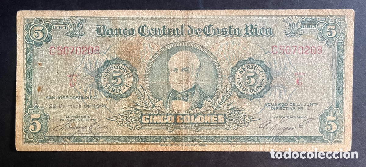 Billetes extranjeros: CMC COSTA RICA 5 COLONES 1967 PICK 228-A BC-