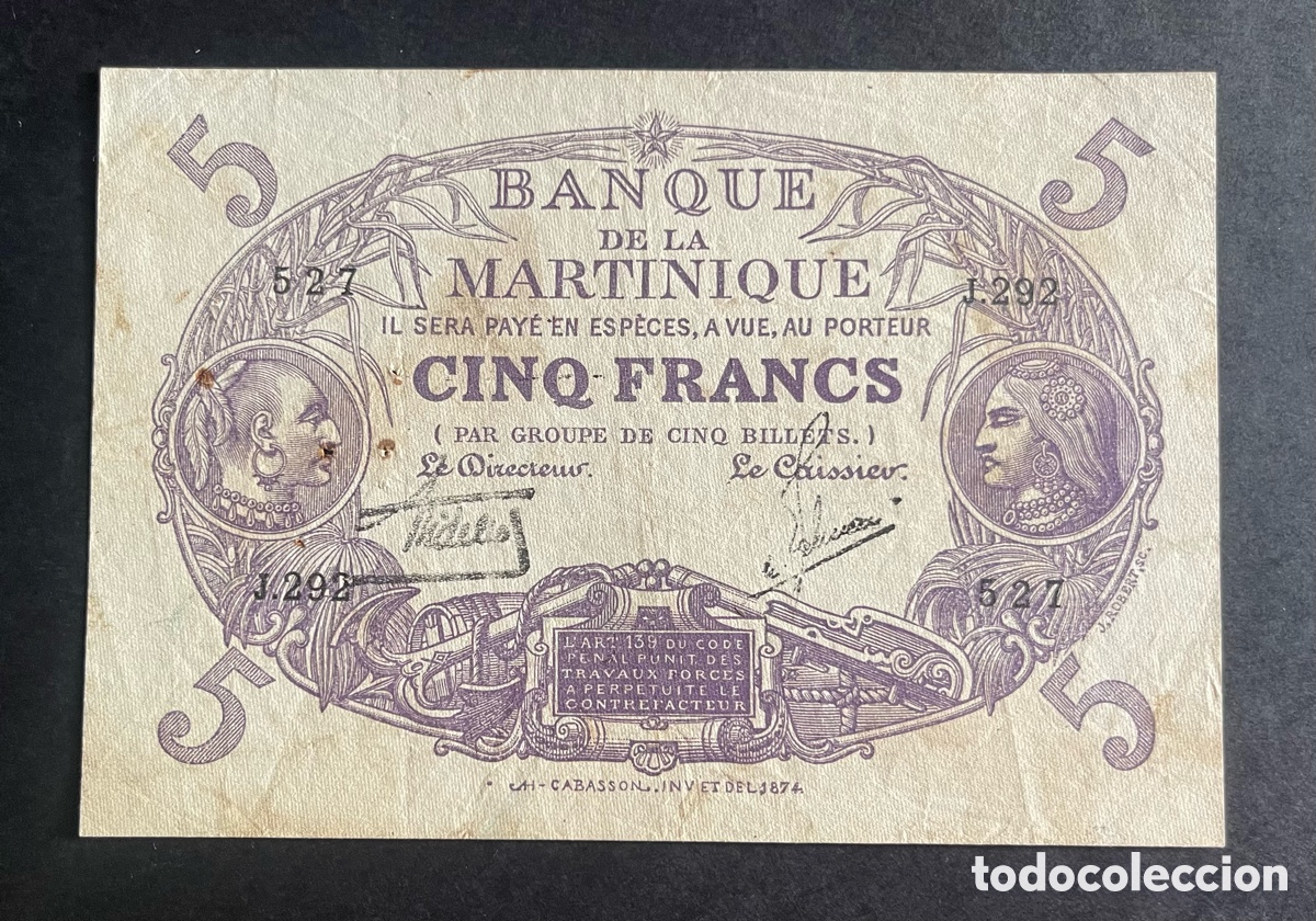 Billetes extranjeros: CMC MARTINICA (MARTINIQUE) 5 FRANCOS 1934-45 BC-