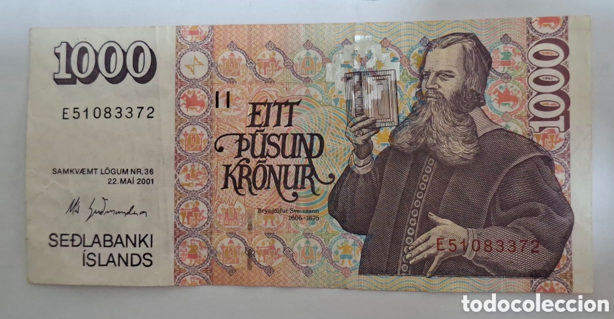 Billetes extranjeros: Billete Islandia,2.001, 1.000 Kronur,MBC.