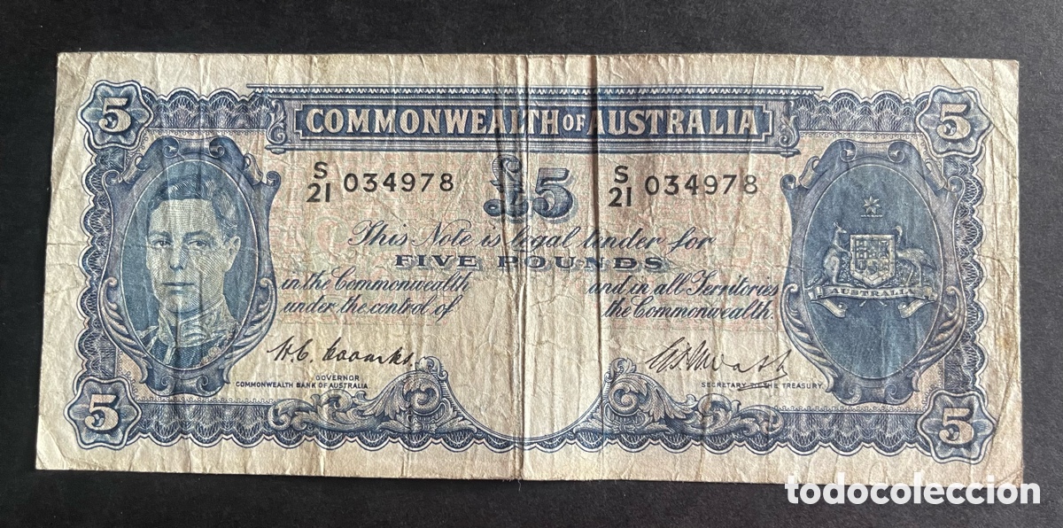 Billetes extranjeros: CMC AUSTRALIA 5 LIBRAS 1939-52 PICK 27-C BC
