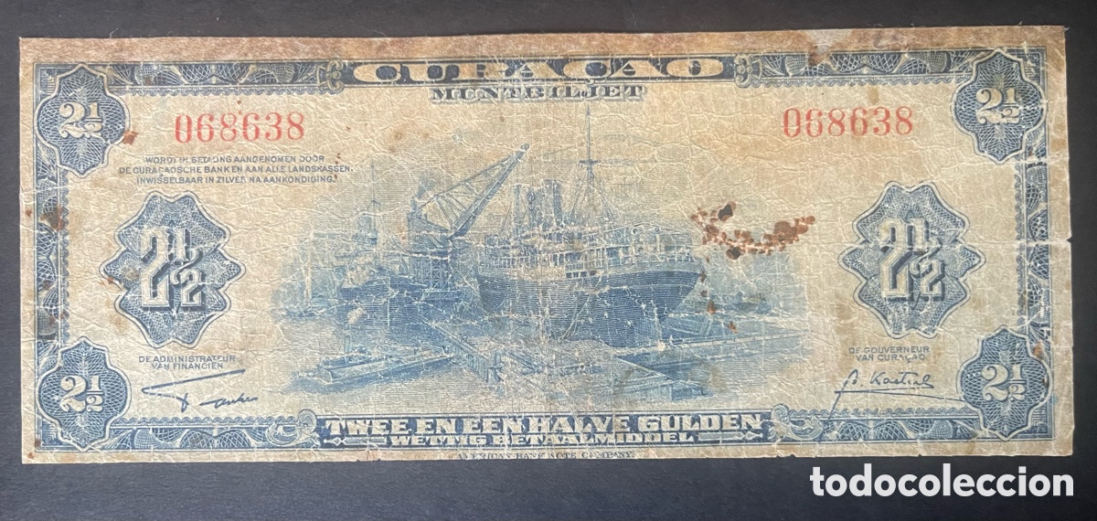 Billetes extranjeros: CMC CURAZAO (CURA&Ccedil;AO) 2 1/2 GULDEN 1942 PICK 36 BC-