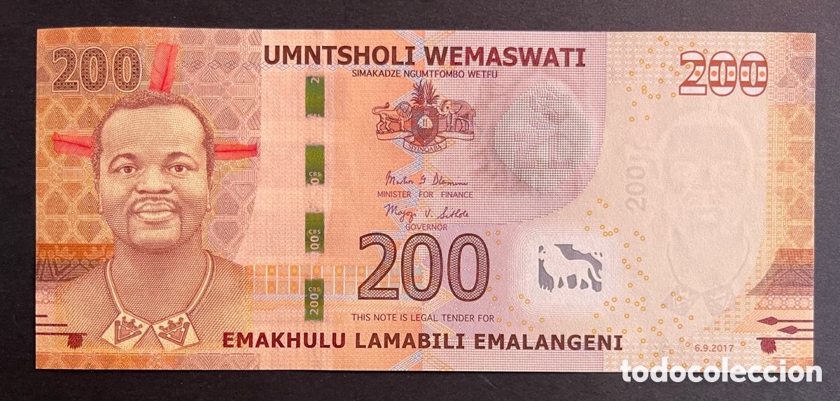 Billetes extranjeros: CMC SUAZILANDIA (SWAZILAND) 200 EMALANGENI 2017 PICK 43 SC