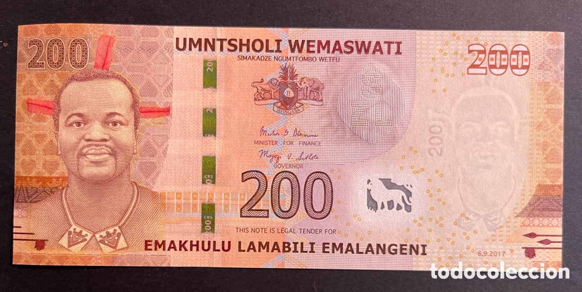 Billetes extranjeros: CMC SUAZILANDIA (SWAZILAND) 200 EMALANGENI 2017 PICK 43 SC