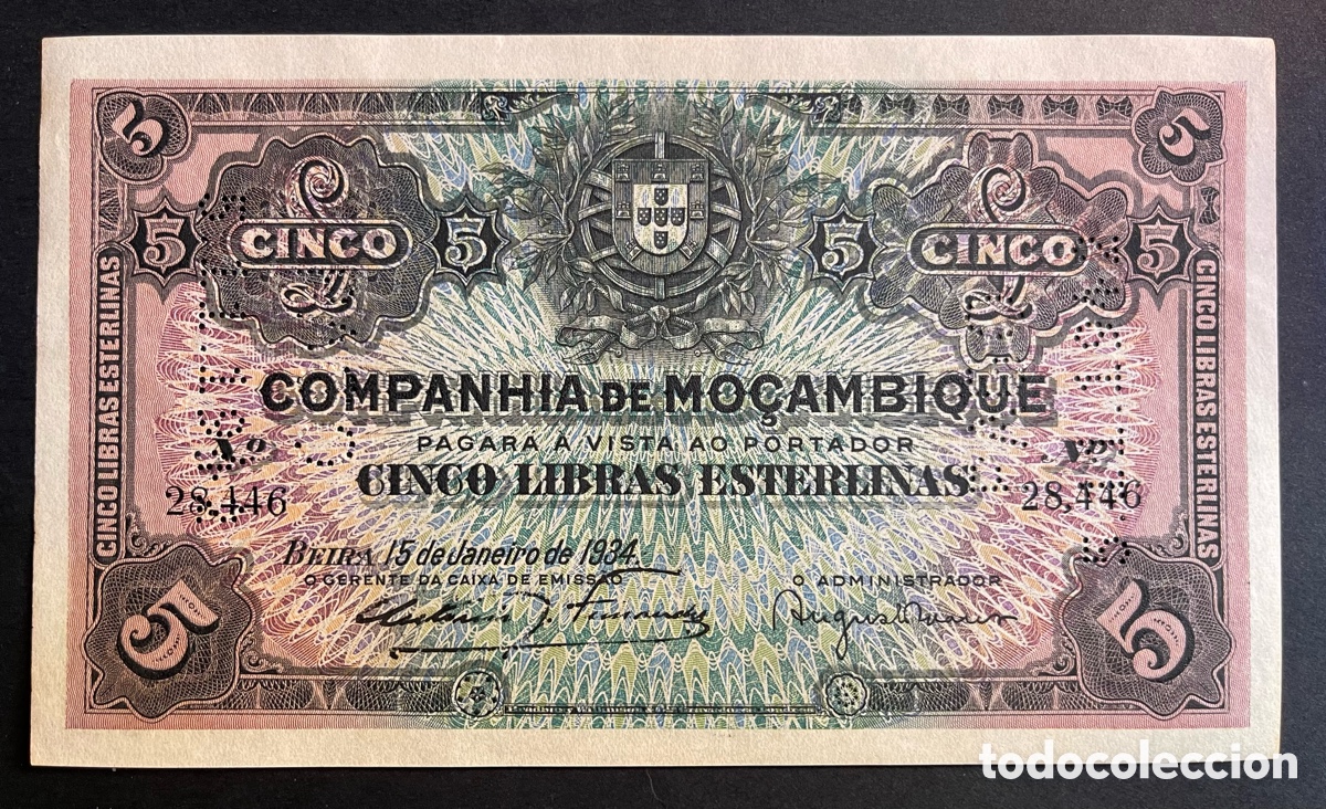 Billetes extranjeros: CMC MOZAMBIQUE 5 LIBRAS 1934 PICK R32 SC-
