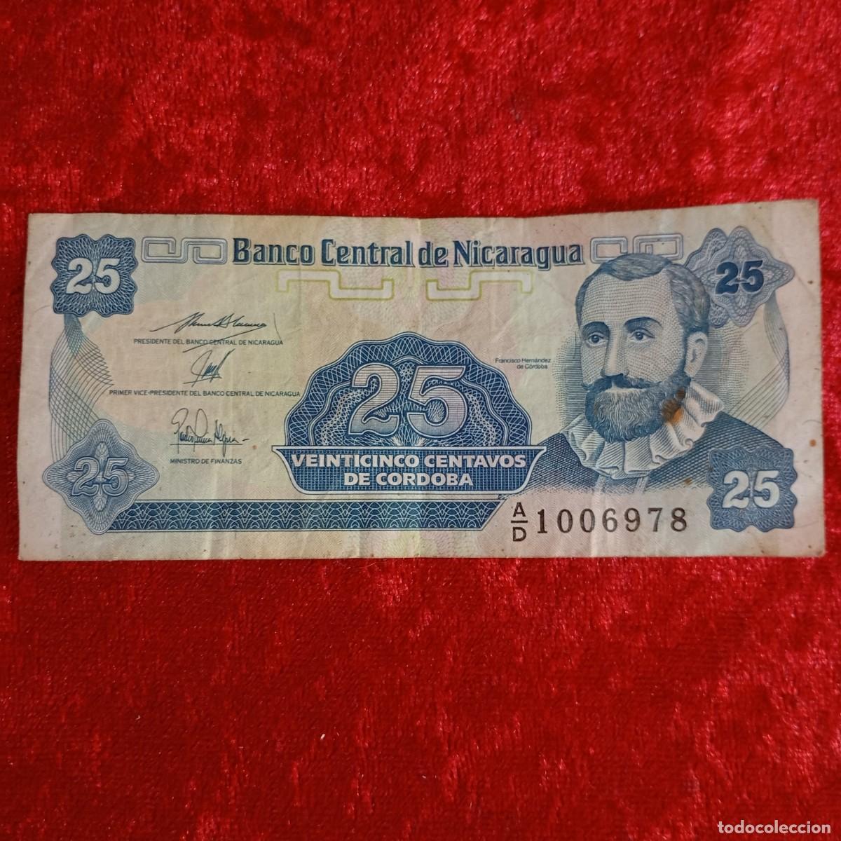 Billetes extranjeros: BILLETE - BANCO CENTRAL DE NICARAGUA - FRANCISCO HERN&Aacute;NDEZ DE C&Oacute;RDOBA - VEINTICINCO CENTAVOS / 101