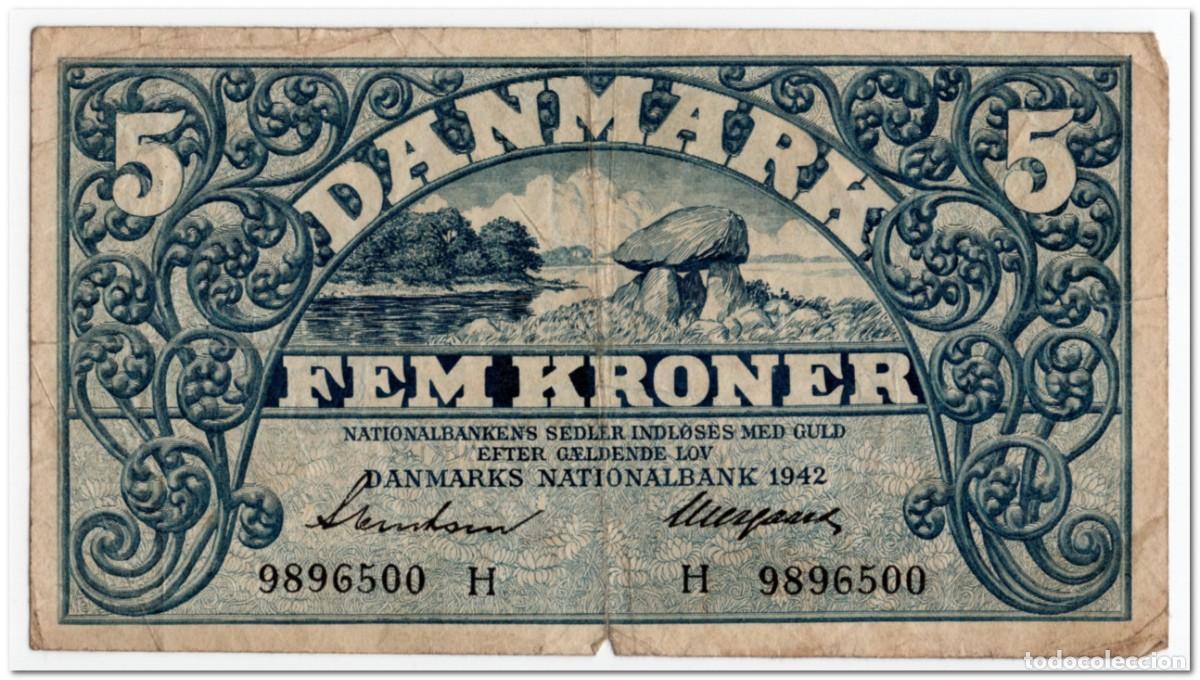 Billetes extranjeros: DENMARK,5 KRONER,1942,P.30g,FINE