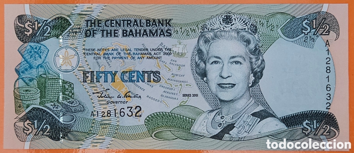 Billetes extranjeros: BAHAMAS, 1/2 D&Oacute;LAR, 2001. SC. PLANCHA.
