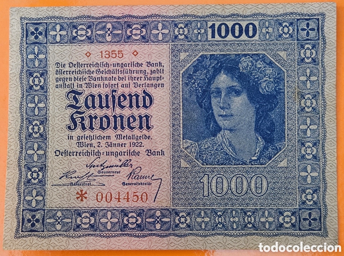 Billetes extranjeros: AUSTRIA, 1000 CORONAS, 1922. SC.