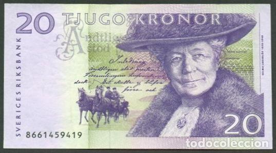 Billetes extranjeros: SUECIA. 20 kronor (199)8. Pick 63 a. Firma Urban B&auml;ckstr&ouml;m. Tama&ntilde;o 120x67 mm.