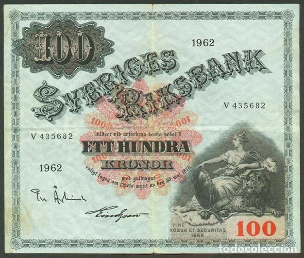 Billetes extranjeros: SUECIA. 100 kronor (coronas ) 1962. Pick 48d. Variante de firmas. 3 firmas.