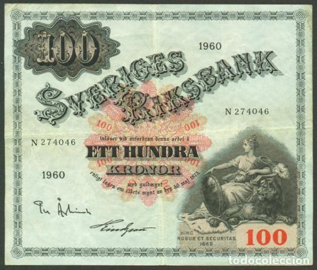 Billetes extranjeros: SUECIA. 100 kronor (coronas ) 1960. Pick 48b. Variante de firmas. 3 firmas.