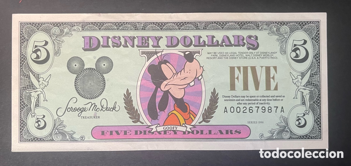 Internationale Banknoten: CMC 5 DOLARES 1996 DISNEY (GOOFY) EBC