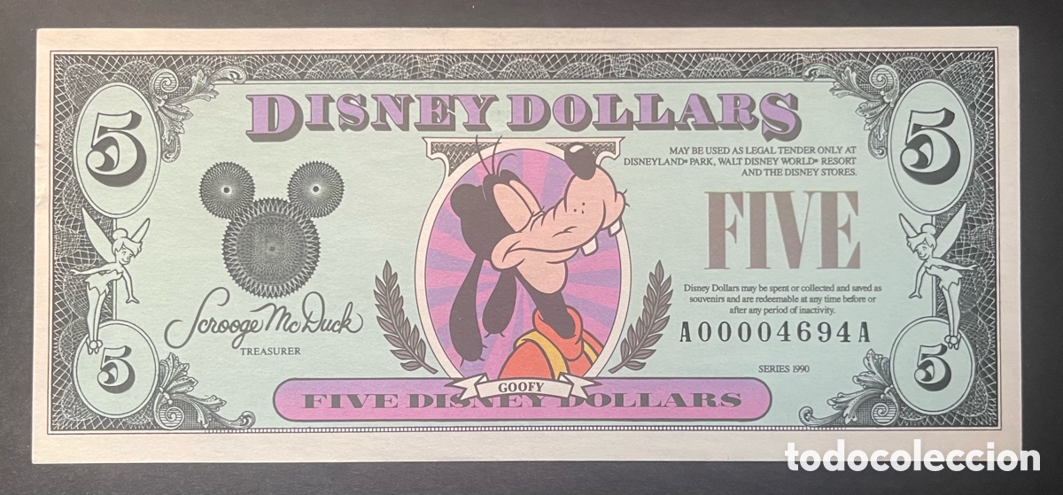 Billetes extranjeros: CMC 5 DOLARES 1990 DISNEY (GOOFY) SC