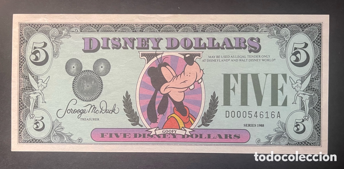 Billetes extranjeros: CMC 5 DOLARES 1988 DISNEY (GOOFY) EBC+