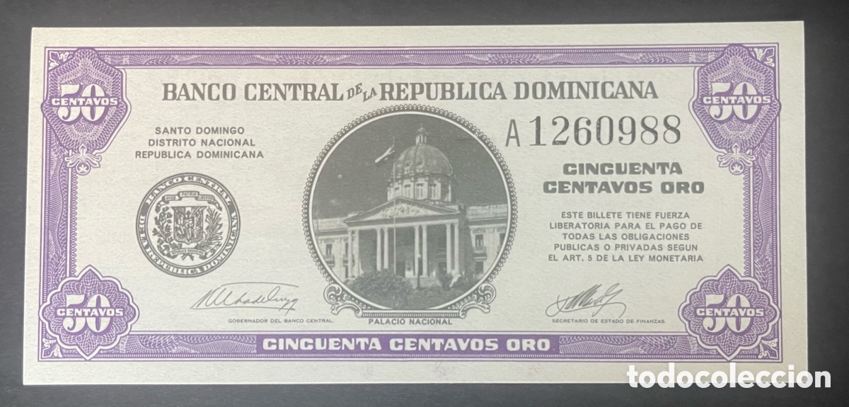 Billetes extranjeros: CMC REPUBLICA DOMINICANA (DOMINICAN REPUBLIC) 50 CENTAVOS 1962 PICK 89 SC