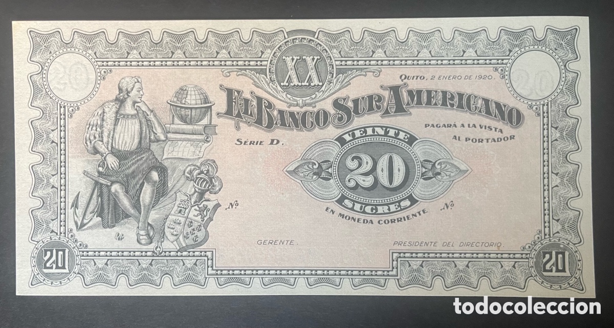 Billetes extranjeros: CMC ECUADOR 20 SUCRES 1920 PICK S253 SC