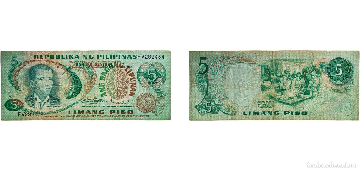 Billetes extranjeros: Philippines Republic ND (1969) 5 Piso (Seal type 2; White border) Paper (90% Cotton, 10% Linen) (90
