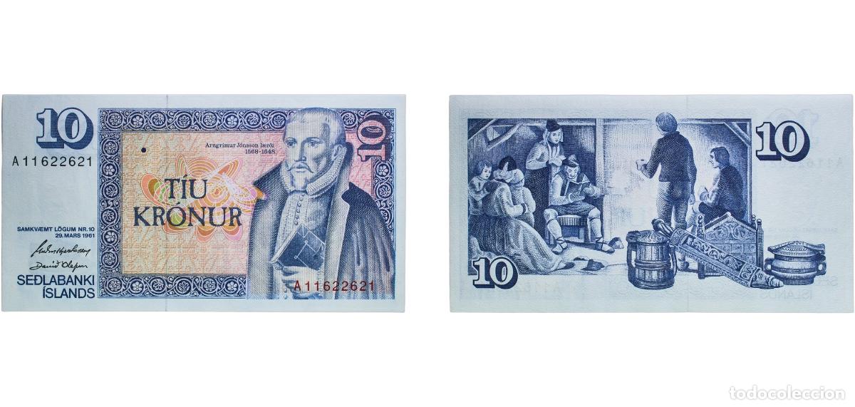 Billetes extranjeros: Iceland Republic 1961 10 Kr&oacute;nur Paper UNC P 48 SIEG SD 54