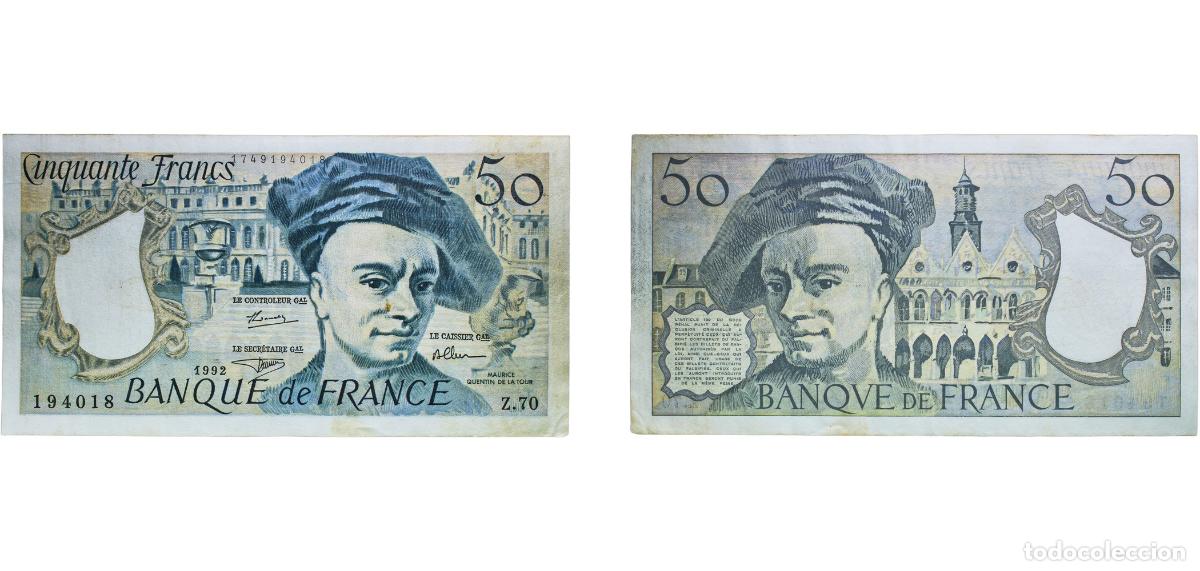 Billetes extranjeros: France Fifth Republic 1992 50 Francs (Quentin de la Tour, type 1976) Paper XF P 152