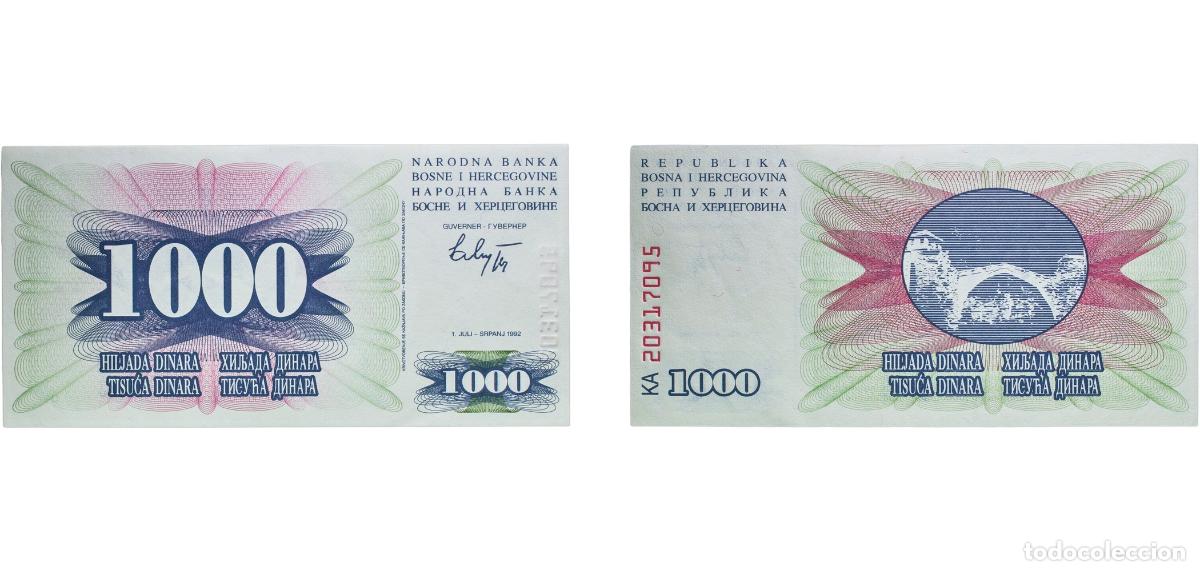 Billetes extranjeros: Bosnia and Herzegovina Federal Republic 1992 1000 Dinara Paper UNC P 15a