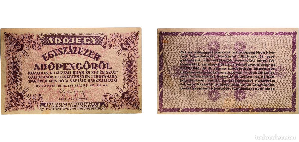 Billetes extranjeros: Hungary Republic 1946 100 000 Ad&oacute;pengő Paper XF P 144
