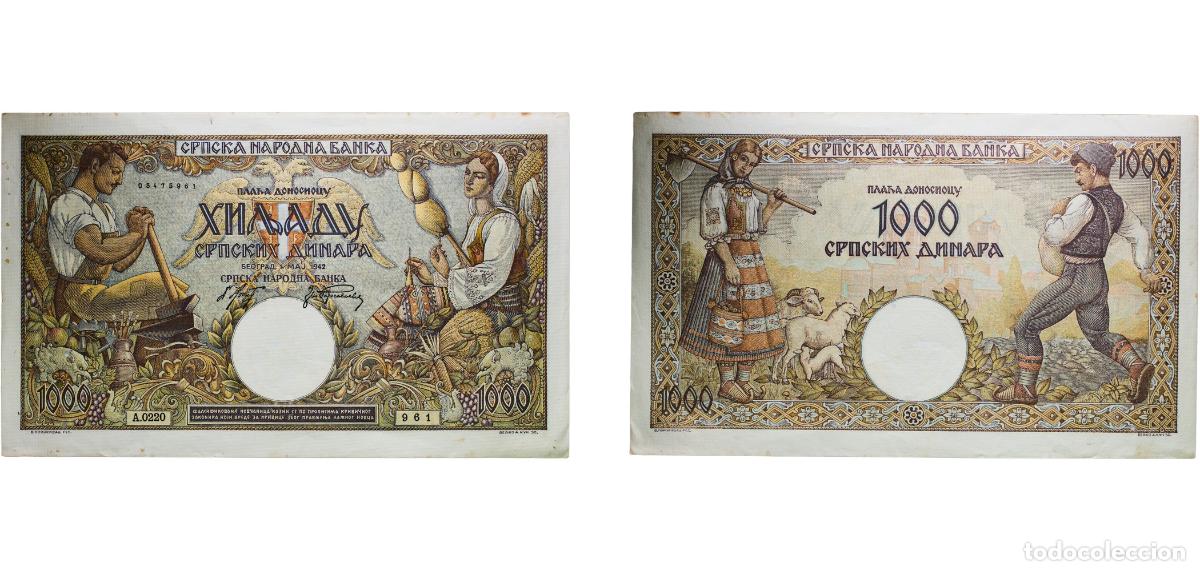 Billetes extranjeros: Serbia German occupation 1942 1000 Dinars (Watermark King Petar II) Paper XF P 32