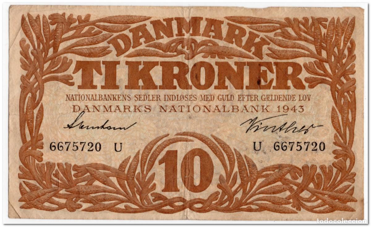 Billetes extranjeros: DENMARK,10 KRONER,1943,P.31o,VF
