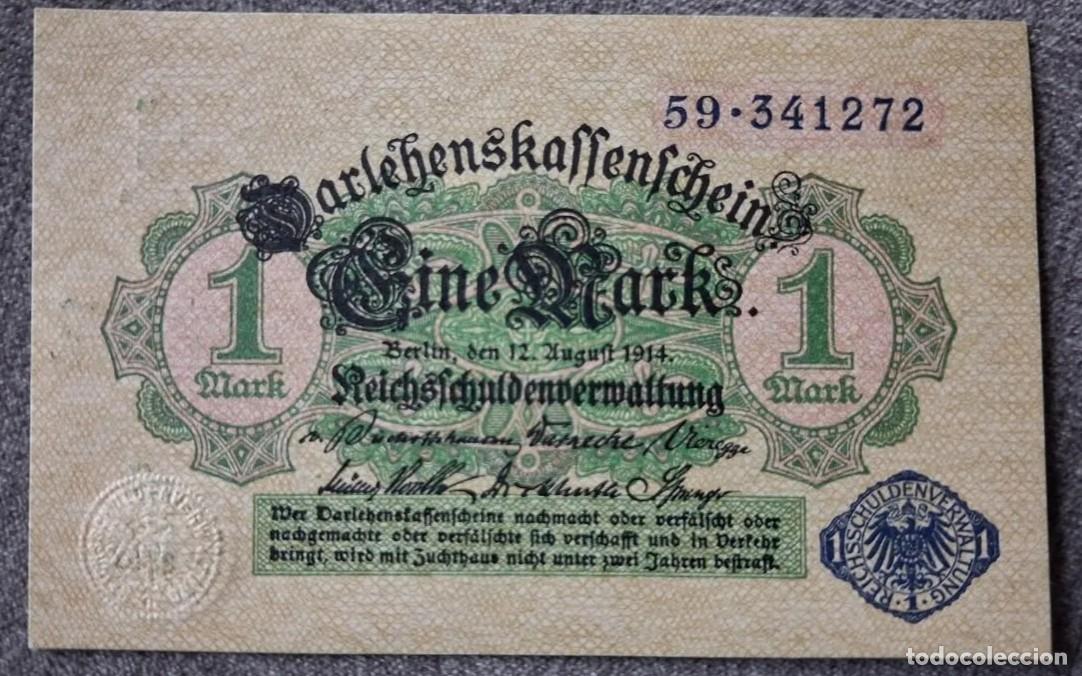 Billets internationaux: Alemania 1 marco 1914 azul pick 51 (SC) UNC