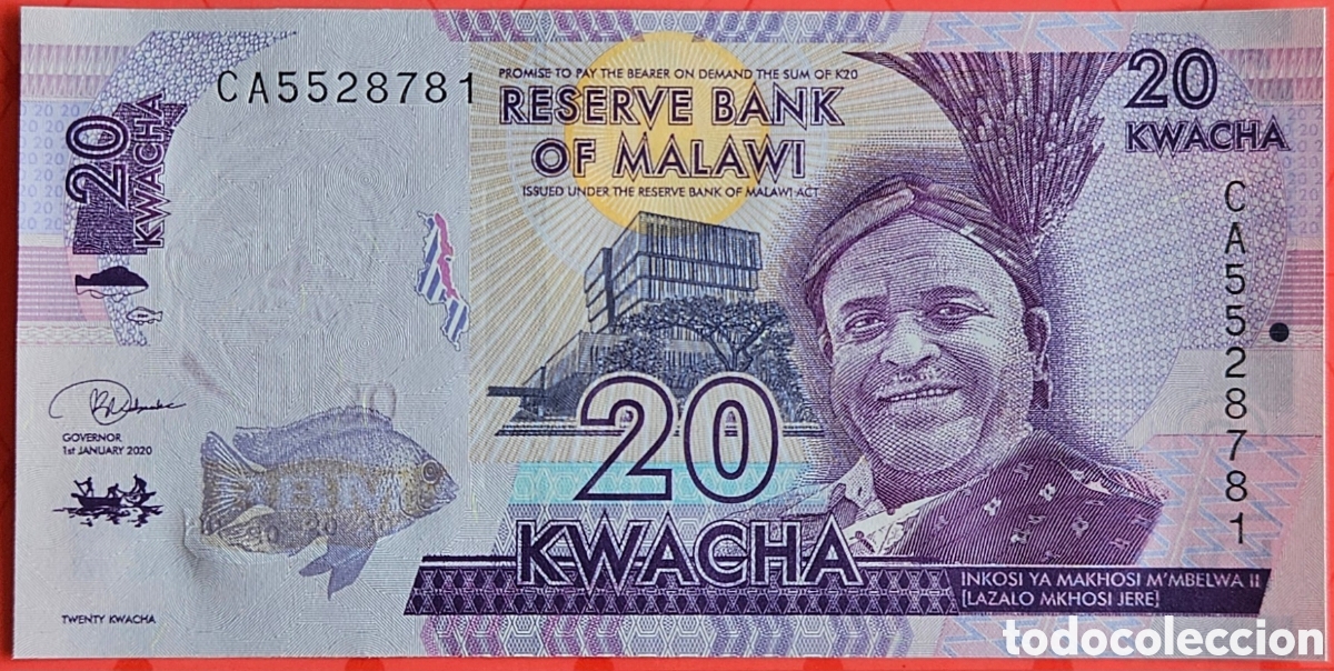 International Banknotes: MALAWI, 20 KWACHA, 2020. SC. PLANCHA.