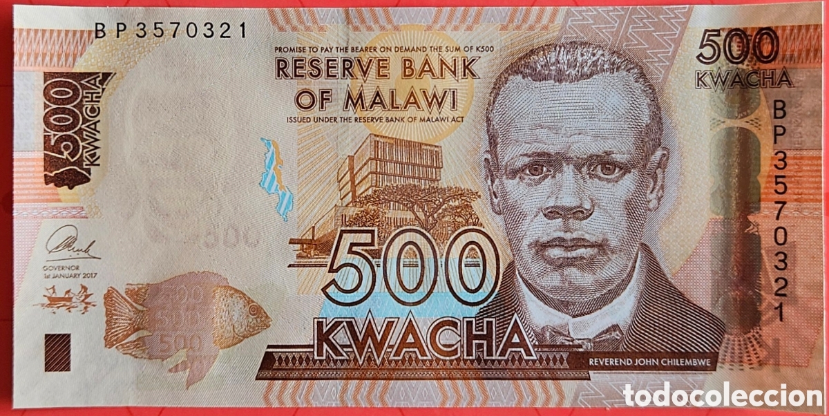 Billetes extranjeros: MALAWI, 500 KWACHA, 2017. SC. PLANCHA.