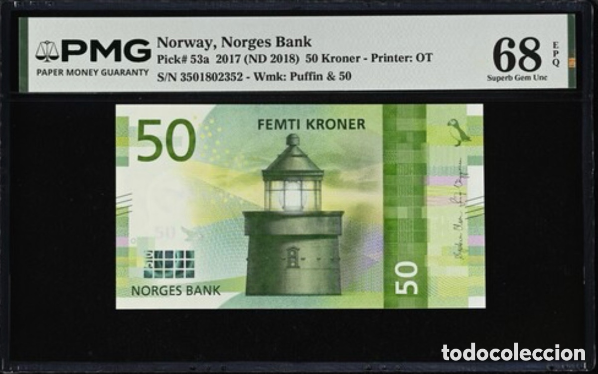 Billetes extranjeros: Billete Noruega 59 Kroner 2017 PMG 68