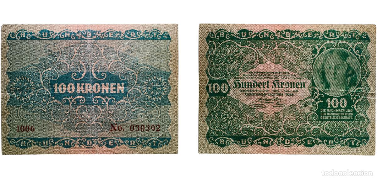 Billetes extranjeros: Austria First Republic 1922 100 Kronen Paper VF KK Banknoten 169 Pick Au 233 P 77