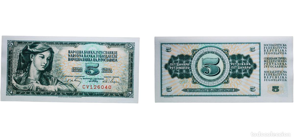 Billetes extranjeros: Yugoslavia Socialist Federal Republic 1968 5 Dinara Paper UNC P 81