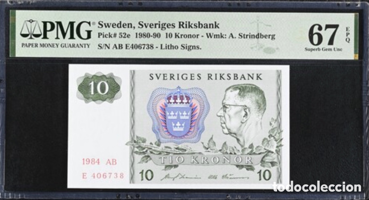 Billetes extranjeros: Billete Suecia 10 Kronor 1980 PMG 67 p52e