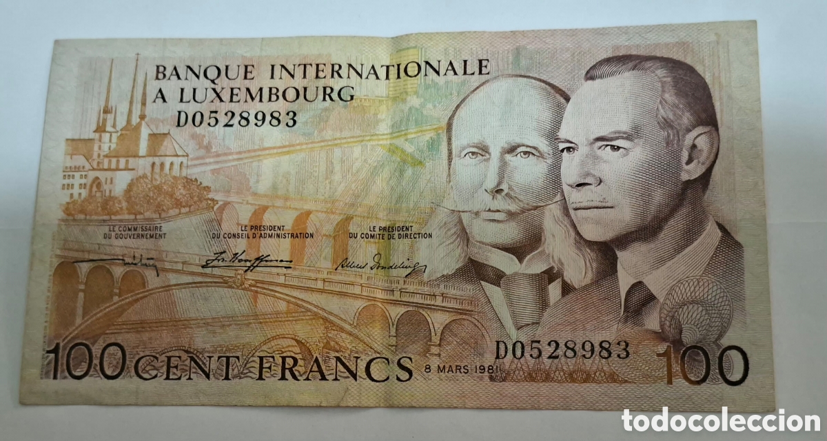 Billetes extranjeros: Billete Luxemburgo,1.981, 100 Francos,MBC.